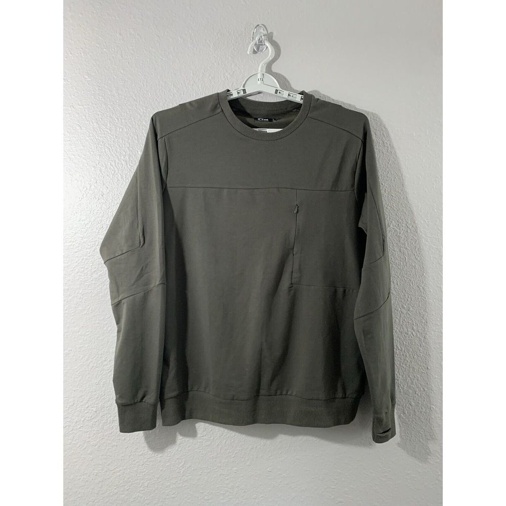 Zyia Active Men's Athletic Army Green Crewneck Pullover size‎ Large Zip Pocket